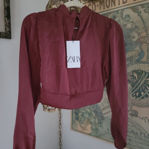 Zara Crop Top Blouse Burgundy Red - Picture 2 of 3